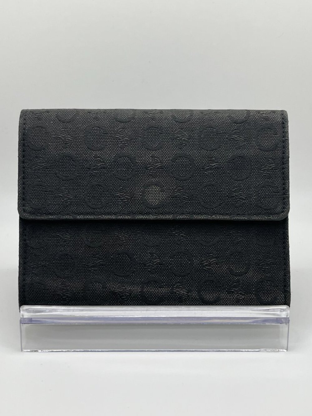 Vintage Celine Black Macadam C Canvas Trifold Wallet